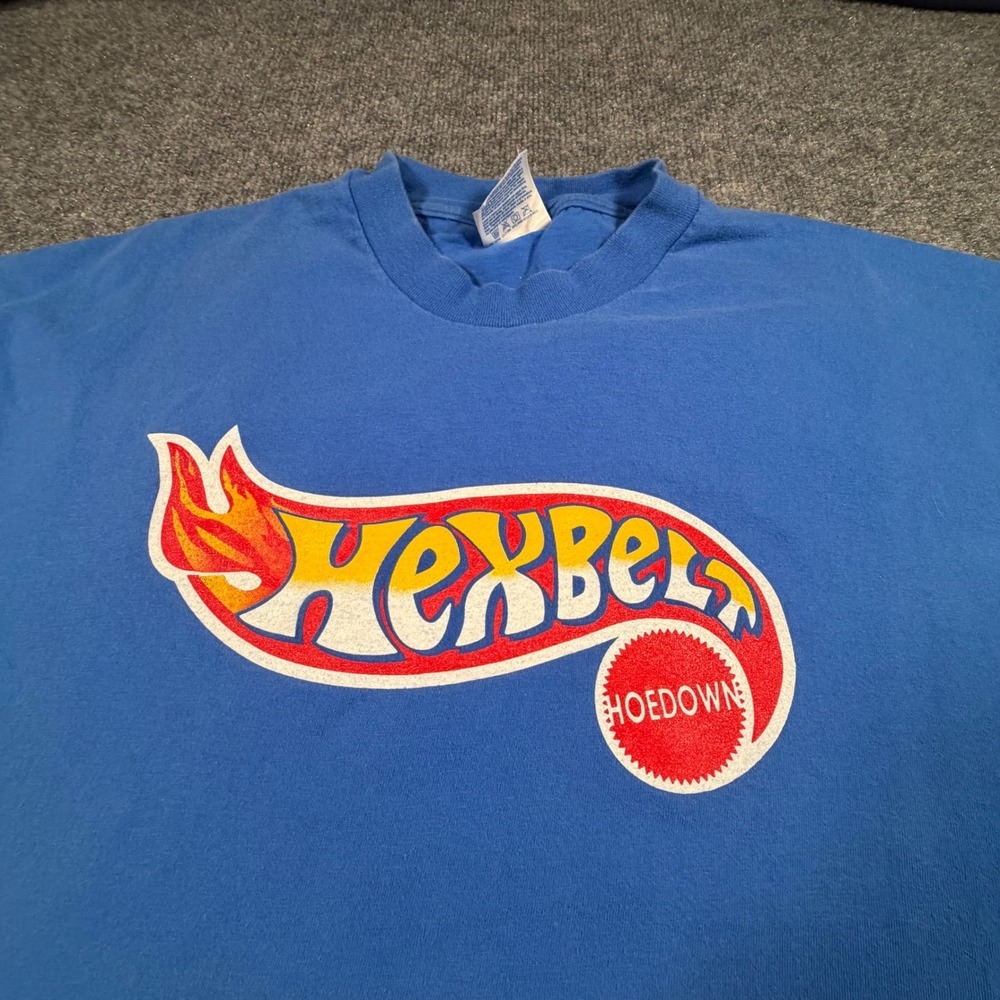 Vintage Hexbelt Hoedown Music Event Fatback Records Graphic T-Shirt Blue Mens XL